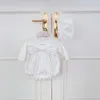 Lente baby meisje bodysuit brief boog jumpsuit met pet geboren schattige stijl kinderkleding E19 210610