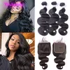 Mèches péruviennes 100% naturelles Body Wave avec fermeture en dentelle 6x6, Extensions de cheveux vierges avec fermetures avec cheveux de bébé, 10 à 30 pouces, lots de 3