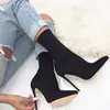 Stiefel 2022 Frauen Spitze Zehen Elastische Candy Farbe Dünne High Heels Socken Sexy Damen Schuhe Pumps Größe 35-43