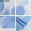 Streetwear Spaghetti Strap Lace Patckwork Summer Crop Tops Women Backless V-Neck Bow Camis Wrap Hollow Out Sexig 210510