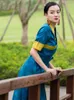 Traditionell tibetansk kostym orientalisk sommarklänning Vintage Long Qipao Kvinnor Elegant Kortärmad Cheongsam Asiatisk Etnisk Kläder