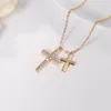 Wisiorek Naszyjniki Jingyang Wieszaki Kettingen Voor Vrouwen Moda Crystal Double Cross Sieraden Meisje Urok Zirkuon Verstelbare Ketting