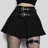 Gothique Noir Court Mini Plissé Y2k Goth Jupes Femmes Punk En Cuir PU Double Boucle Taille Haute Harajuku Sexe Jupe Femme 210415