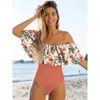 Sexy Off The Shoulder Solid Swimwear Kobiety Swimsuit Kobiet Kąpiel Wzburzyć Monokini Swim Wear XL 210702