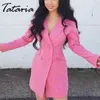 Tataria Pink Blazer pour femmes Summer Vestes à double boutonnage Dames Costume formel 210514