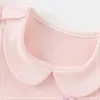 Höst Baby Girl Bodysuit Lace Pink Långärmad Romper Född Kläder 0-2Y E6307 210610