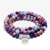 Bracelet en pierre naturelle 108 perles Mala pour femmes, Bracelets Om, méditation, guérison, Yoga bouddhiste, breloque Lotus, 8MM