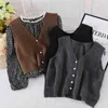 Autumn Style Korean V-neck Knitted Cardigan Sleeveless Vest + Retro Floral Chiffon Shirt Two-piece Female GX1122 210507