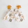 Summer Cute Bow Suspenders Suit Cotton Sleeveless Top Bread Shorts Two Piece Baby Girl Set 210417