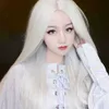 Sweet White Center Delen Straight Hair Anime Cosplay met Net Y0913