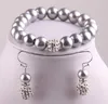 Oorbellen ketting mode juwelen sets grijze glazen parel sieraden met spacers plave ball -armband oorbel set