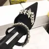 2021 fashion ladies crystal dress shoes luxury designer high heel sandals pointed toe sexy wedding mules 34-42 large size