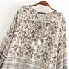 beauty Women Sexy Floral Lantern Sleeve Boho Top Spring Antumn Beach Casual Loose Tassel Round Neck Long Shirt 210514