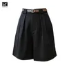 Ly varey lin zomer vrouwen losse zwarte dames shorts casual vrouwelijke hoge taille wide been recht met riem 210526
