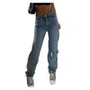 Denim Ripped Jeans For Women Cargo Pants Mom Jean High Waist Fashion Holes Thin 's Baggy Long trousers 210809