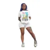 Kadın Eşofman İki Parçalı Set Moda Rahat Koşu Takım Elbise Kişilik Desen Karikatür Baskılı Kısa Kollu Şort Kıyafetler