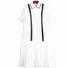 コントラストリボンステッチ半袖シャツドレス女性のゆるい薄型中長列210615