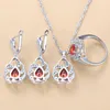 Top Quality Red Garnet Bridal Jewelry Sets For Women Silver Color Trendy Costume 3-Piece Sets H1022