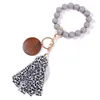 Silicone Bead Key Ringar Armband Bangle Handgjord Wristlet Läder Tassel Leopard Keychain för kvinnor