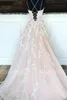 Спагетти без бретелек шампанское аппликация кружева тюль длинные принцессы свадебные платья элегантные свадебные платья