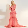 vestido de fiesta de color rosa más el tamaño