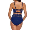 Women's Swimwear Women 2021 High Waist Swimsuit Hollow Out Lace Bikini V-Neck Solid Bohemia Bathing Suit Sexy Beach Set