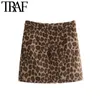 Kvinnor Chic Fashion Leopard Print Mini Skirt Vintage High Waist Back Zipper Kvinna Kjolar Mujer 210507