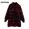 Aachoae Chauve-Souris À Manches Longues Lâche Poche Manteau Femmes Revers Col Surdimensionné Plaid Veste Casual Bureau Porter Dames Tops Survêtement 210413