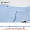 Yitimuceng Button Up T-tröjor Kvinna Skinny Stickad O-Neck Harajuku Solid Sommar Fashion Edible Tree Fungus Tshirts 210601
