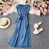 Plised Lace Up Kobieta Sukienka Lato Solidna Biuro Lady Vestidos Bow Eleganckie Koreańskie Długie sukienki Szaty 19457 210415