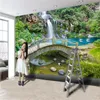 Moderne muurschildering 3d effect behang waterval houten boog brug kleine stroom woonkamer slaapkamer decoratie landschap stickers achtergrond muur