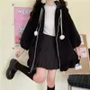 Kadın Kürk Faux Japon Tarzı Zip Up Ceket Kadınlar Lolita Tatlı Teddy Kulakları Kapşonlu Yumuşak Kız Fırfır Yün Ceket Lambswool Kalın Outve