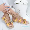 Fashion Summer Shoes Woman Flat Sandals Hemp Rope Lace Up Gladiator Sandals Non-slip Beach Chaussures Femme