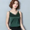 Mode sexig spets camis vest slim v krage svart grön chiffong kvinnor tank ärmlös kvinnlig blusa 0628 40 210415