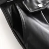 Calças de couro de Cintura alta Calças Sólidas Mulheres Inverno Fleece Streetwear Preto Faux Pockets Calças Elastic 210515