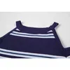 Старинные женские футболки с плечами вязание ковры летом повседневные повседневные полосы моды для 210515