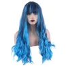 70 cm Dalgalı Cosplay Sentetik Saç Peruk Patlama Mavi Peruk 28 inç Perruques De Cheveux Homoseksüel KW-80S