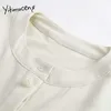 Yitimuceng Asymmetrical Blouse Women Button Shirts Loose Solid Spring Fashion Clothes Long Sleeve O-Neck Office Lady Tops 210601
