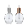 30ml Clear Glass Mini Essential Oils Glass-Flaskor Traveller Tomguld / Sliver Cap med Dropper Refillerbar flaska RRA8470
