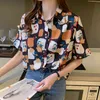 Mode vrouwen korte mouw Koreaanse stijl blouse vrouwelijke drukontwerp casual dames shirts vrouwen kleding 210507