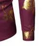 Rose Floral Gold Print Purple Chemise Hommes Élégant Slim Fit Hommes Chemises Habillées Casual Chemise À Manches Longues Party Casual Camisas 210522