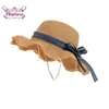 Nishine Children Fashion Handmade breien zomer zonnebrandcrème caps schattig lint bowknot outdoor strand strohoeden kinderen hoofddeksel brede rand