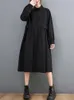 Casual Dresses 2022 Arrival Long Sleeve Japan Style Dark Black Autumn Dress Office Lady Work Blouse Women Spring Midi