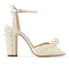 Perfekt Sacora Satin Pearl Sandals Kvinnors Sexiga Högklackar Ankelband Elegant Kväll Peep Toe Lady Märke Designer Pumpar Party Weddi