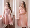 2021 rosa korta balklänningar en axel chiffong båge knä längd anpassad plus size svans party klänning formell ocn slitage vestido