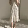 Vintage Artı Boyutu V Yaka Kadınlar Yaz Elbise Dantel Up Puf Kol Parti ES Kore Zarif Ruffles Uzun Elbiseler 13815 210510
