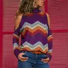 Vrouwen Blouses Sexy Koud Schouder Tops Casual Turtleneck Gebreide Top Jumper Pullover Print Lange Mouw Shirt Blusas Camisas Mujer 210419