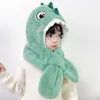 Piccolo dinosauro Protezione per le orecchie Cappello Sciarpa Bavaglino Un autunno e inverno Guanti da cartone animato in peluche carino per ragazzi Ragazze Completo a due pezzi