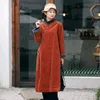 Johnature Höst Vinter Bomull Corduroy Kinesisk stil Retro Plush Warm Parkas Coat Women Fashion All-Match Windbreaker 210521