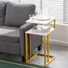 Living Room Furniture C-Type Double-Layer Gold Marble Sticker Sofa Balcony Tray Small Accent Modern Side Table For Bedroom